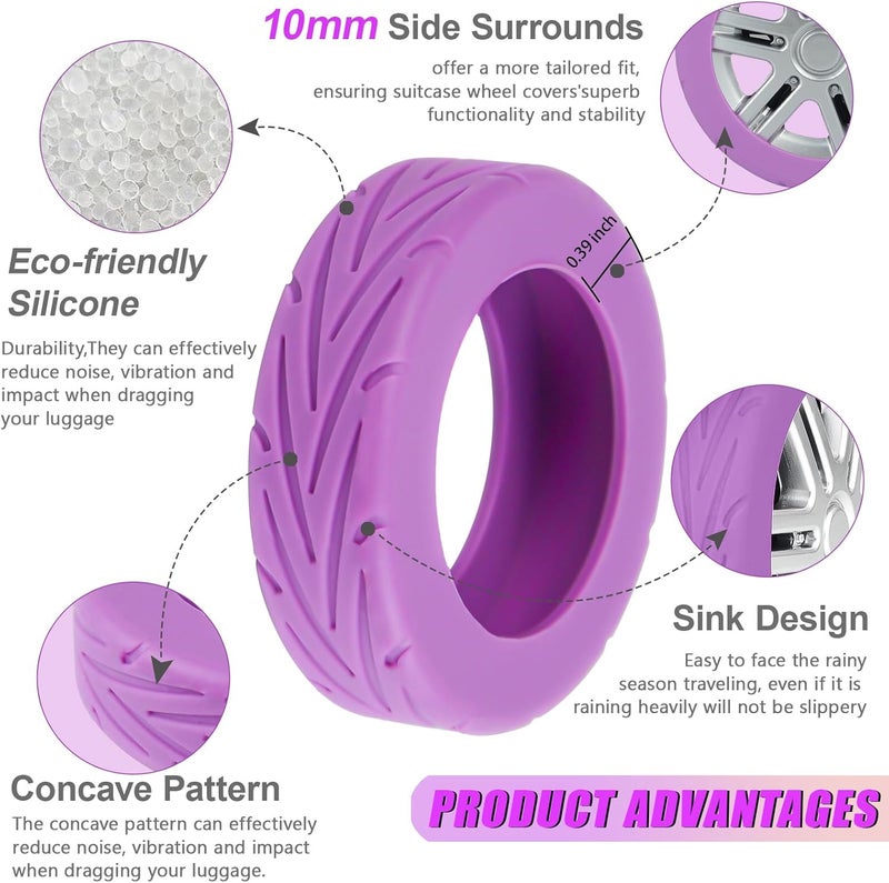 KOVNGE Upgrade Luggage Wheel Covers, 8pcs Suitcases Wheel Protector,Wear-Resistant, Anti-Noise, Silicone Protectors for 2-2.4"Luggage Spinner,Accessories for Travel (Purple) - Image 4